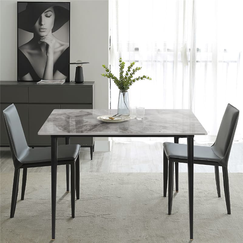 Modern Slate Kitchen Dining Table with Sintered Stone Top Metal Legs (Table Only) - 31.5x31.5x30 inch