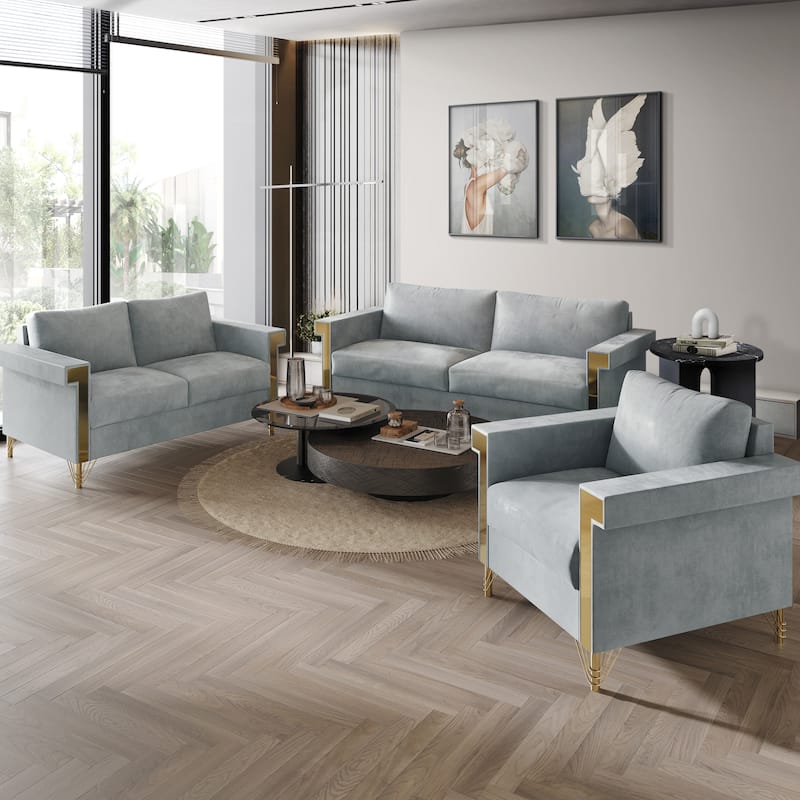 CraftPorch Luxurious Velvet Upholstered 3-Piece Living Room Set