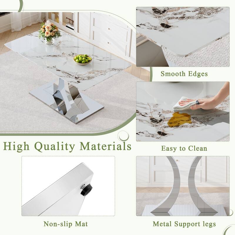 7-Piece Kitchen Table Set with Tempered Glass Rock Top, Dining Table Set with 6 Upholstered Chairs for Dining Room