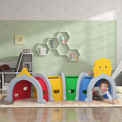 Qaba Kids Play Tunnel for Children 3-6 Years to Crawl and Climb, Lion Design , Multicolored