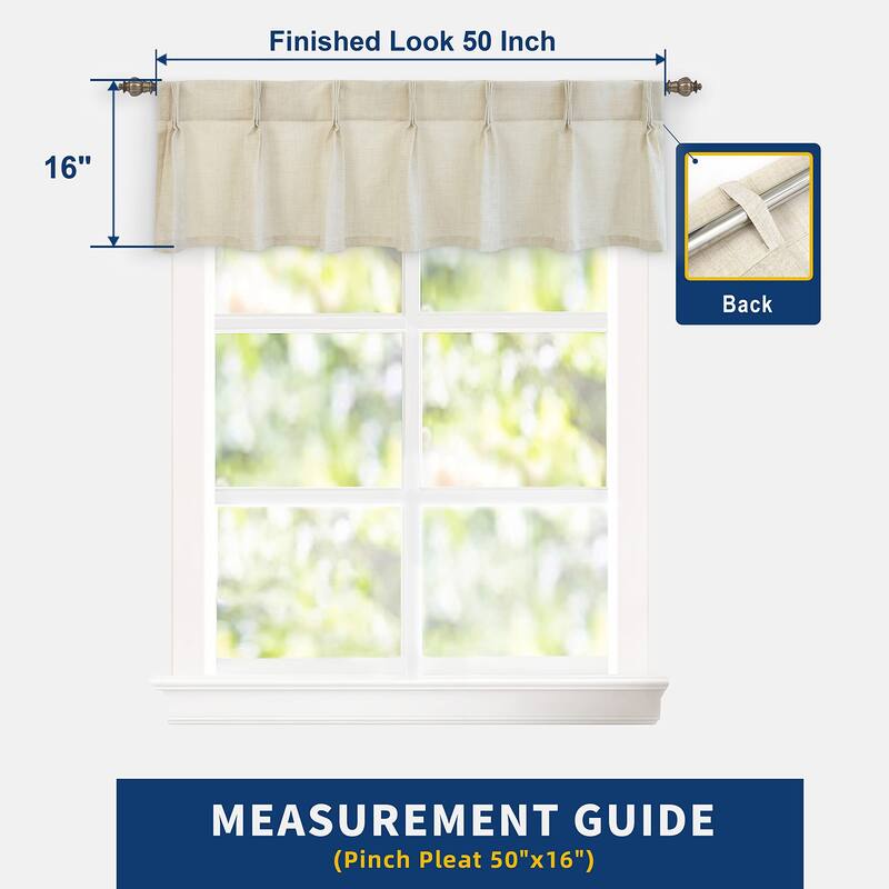 DriftAway Pinch Pleat Valance for Kitchen Window Faux Linen Textured