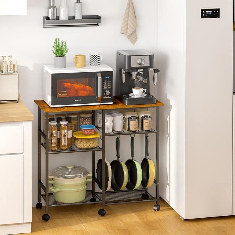 Kitchen Microwave Cart, Adjustable Shelf, Coffee Bar Stand Kitchen Baker's Rack with Wheels Rolling Storage Cart Organizer Shelf