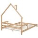 preview thumbnail 7 of 7, Natural Full Size Pine Wood House-Shaped Headboard Floor Bed with Handrails and Slats