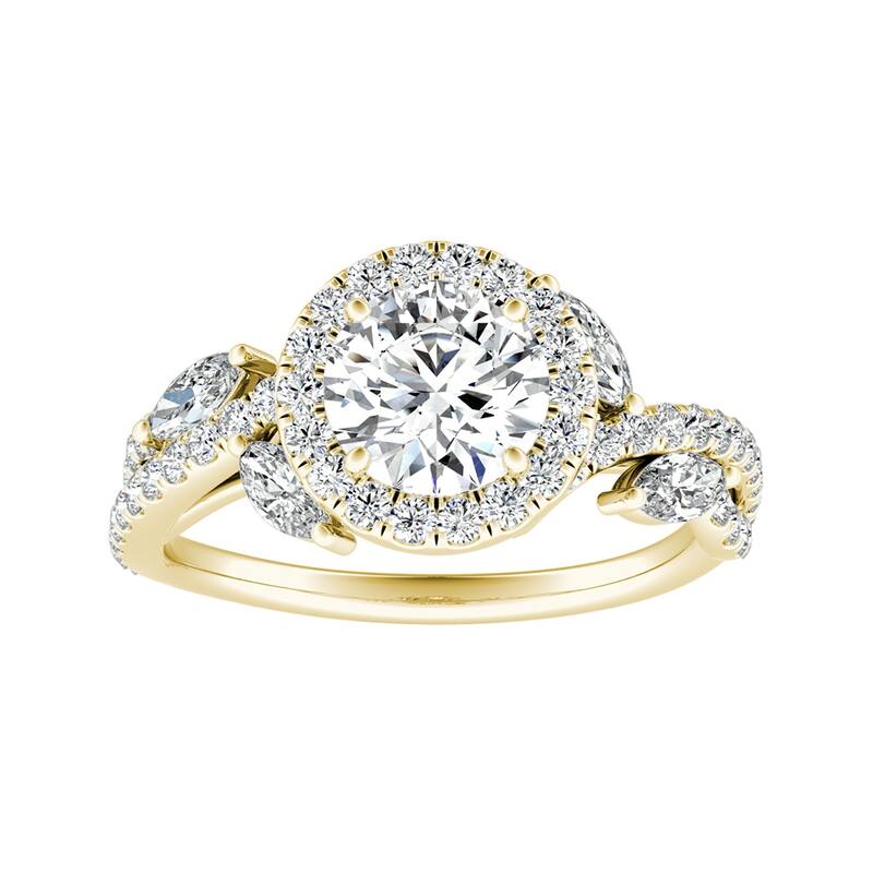 Auriya 14k Gold Vintage Floral Petal 1 1/3ctw Halo Diamond Engagement Ring (G-H, VS1,VS2) - 7 - Yellow