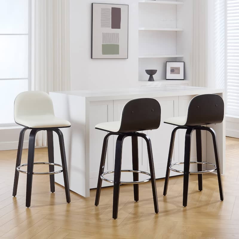 Faux Leather Upholstered Swivel Counter/ Bar Stools with Wood Frame