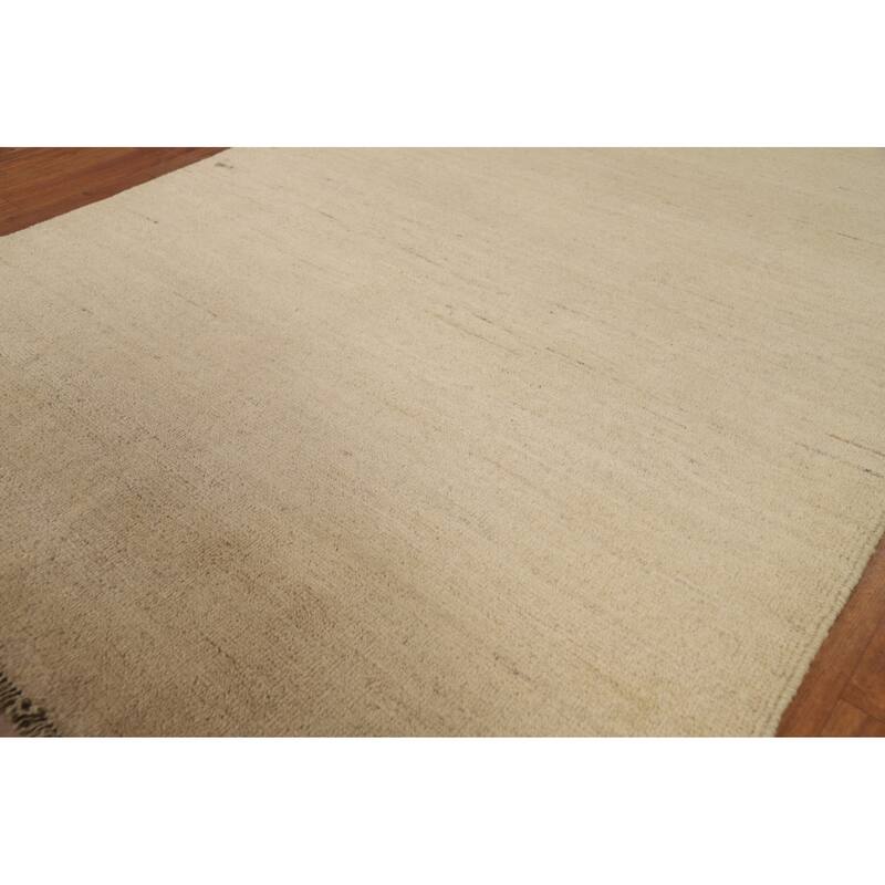 Solid Gabbeh Modern Rug Handmade Beige Wool Carpet - 3'10"x 5'9"