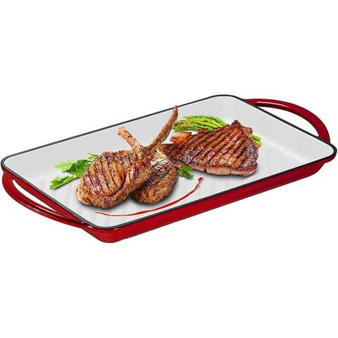 Enameled Cast Iron Rectangular Grill Pan with Loop Handles