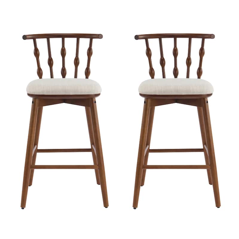 Christopher Knight Home - Leontius Bar Stool with Rubberwood Frame and Hourglass Backrest(Set of 2) - Walnut Finish+Beige Cushion