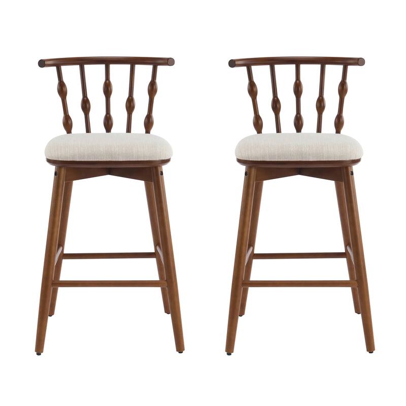 Roomfitters Doria Indoor Wooden Barstools with Hourglass Backrest, Upholstery Set of 2 - Set of 2 - Beige,Walnut