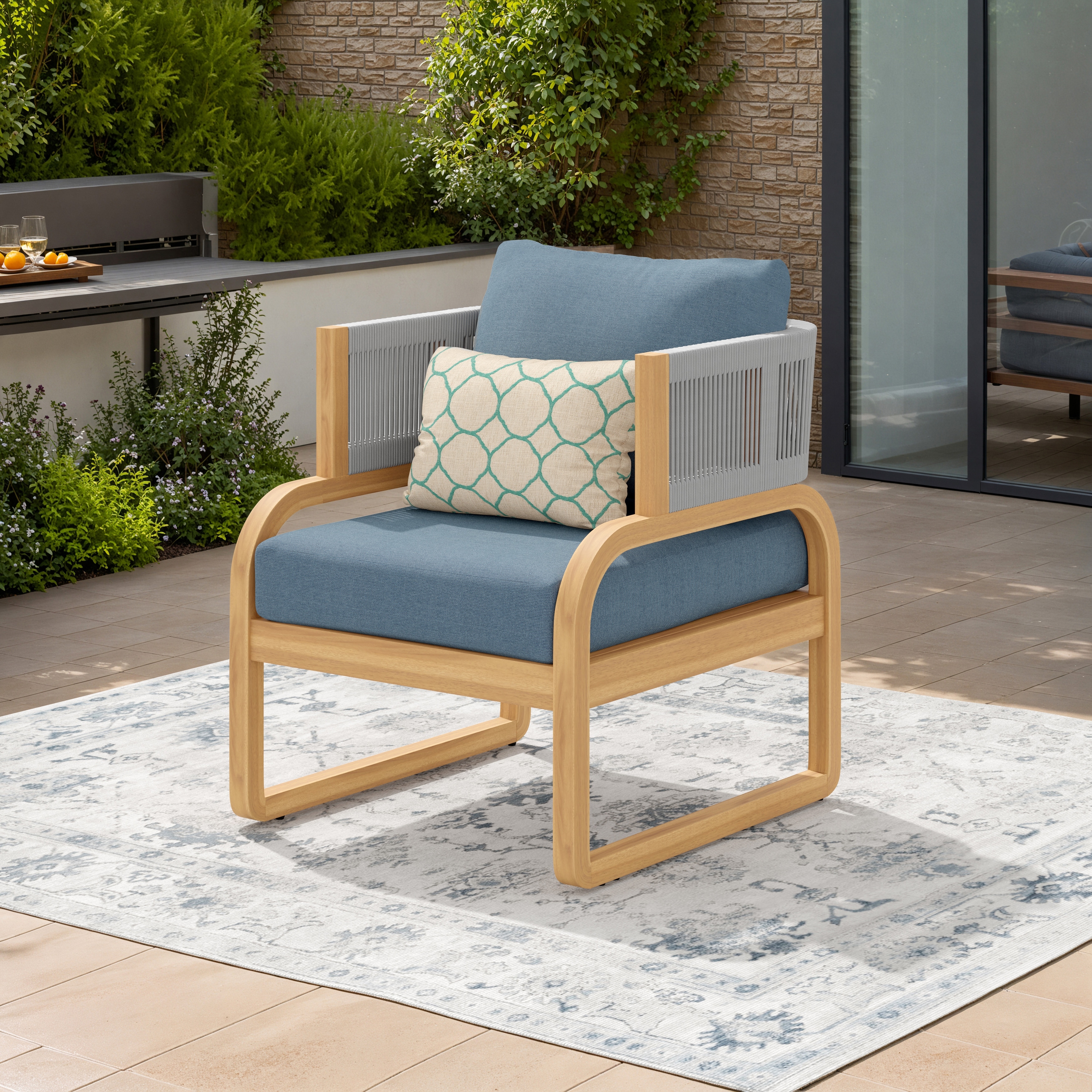 Corvus Rocio Acacia Outdoor Club Chair with Sunbrella Pillow