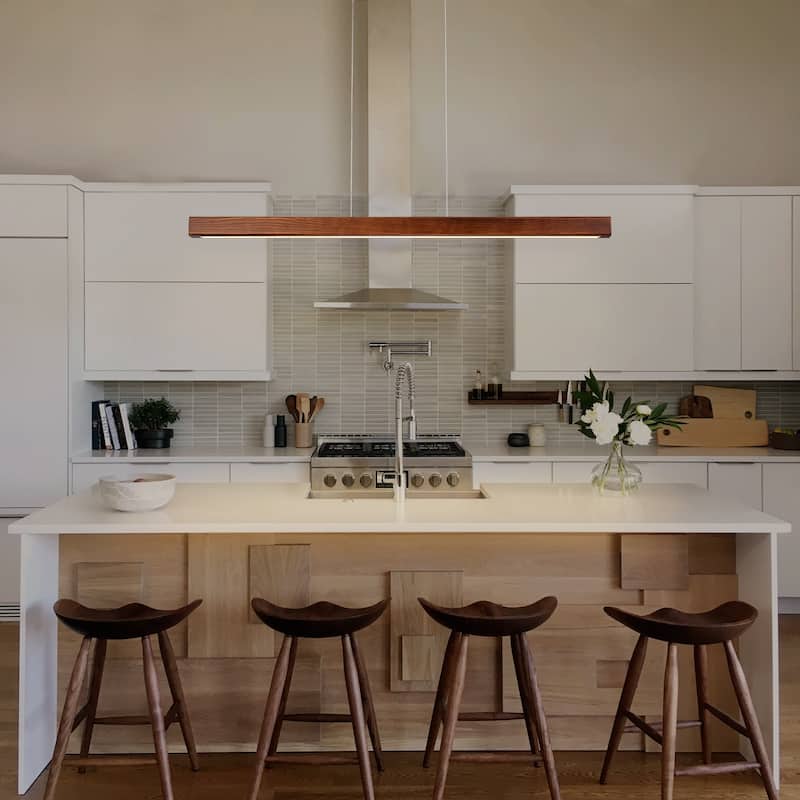Starsky 1-Light Farmhouse Rustic Wooden Integrated LED Linear Kitchen Island Light 3000K Warm Light Chandelier