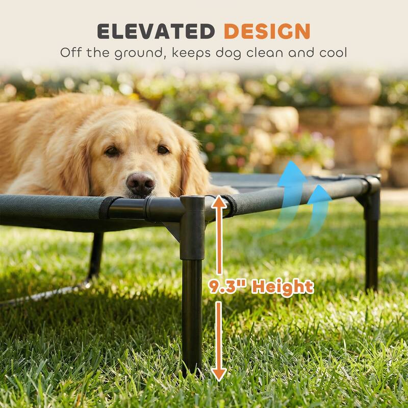 PawHut 48" x 36" Elevated Dog Cot Cooling Pet Bed With UV Protection Canopy Shade