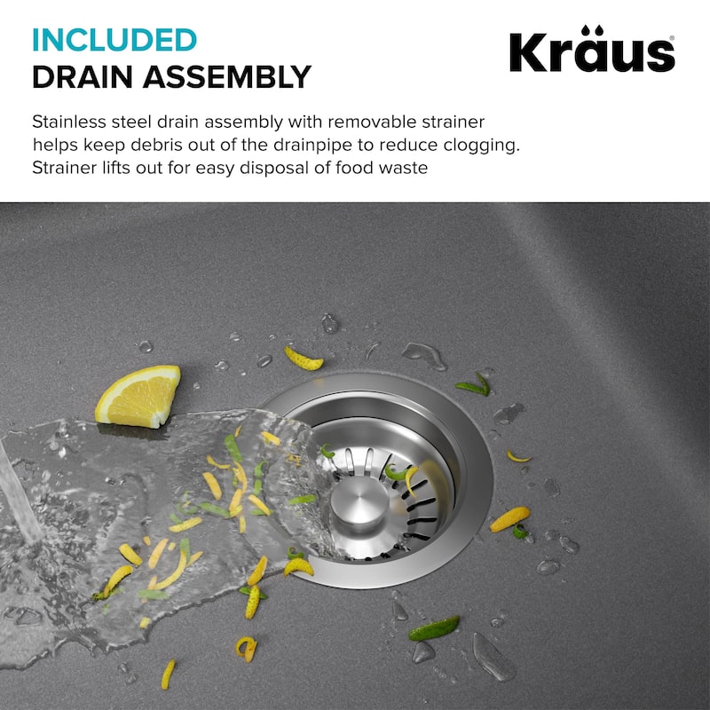 KRAUS Forteza Granite 33 inch 60/40 Undermount Drop-in Kitchen Sink