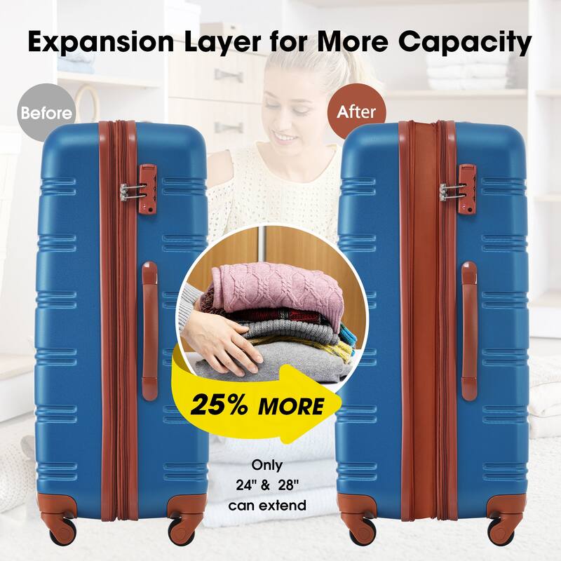 3 Piece Luggage Set, 20" 24" 28" Hardside Luggage Set, Lightweight Suitcase Set with TSA Lock and Spinner Wheels