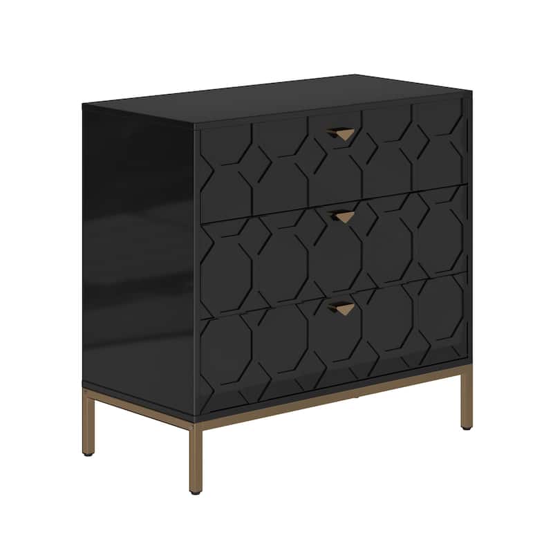 Clihome Modern Wooden Glossy 3-Drawer Storage Chest
