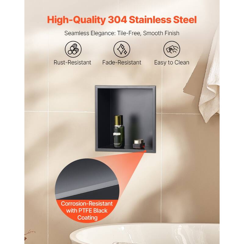 Black Stainless Steel Waterproof Shower Box with 92 Corner and Easy Installation - 4 x 13 x 13 inches
