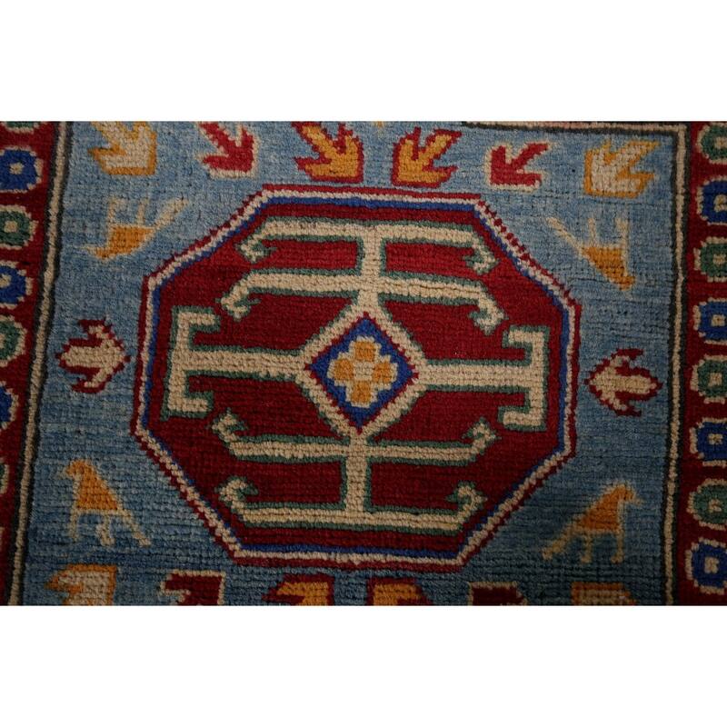 Light Blue Kazak Runner Rug Handmade Wool Carpet - 2'7" x 20'7"
