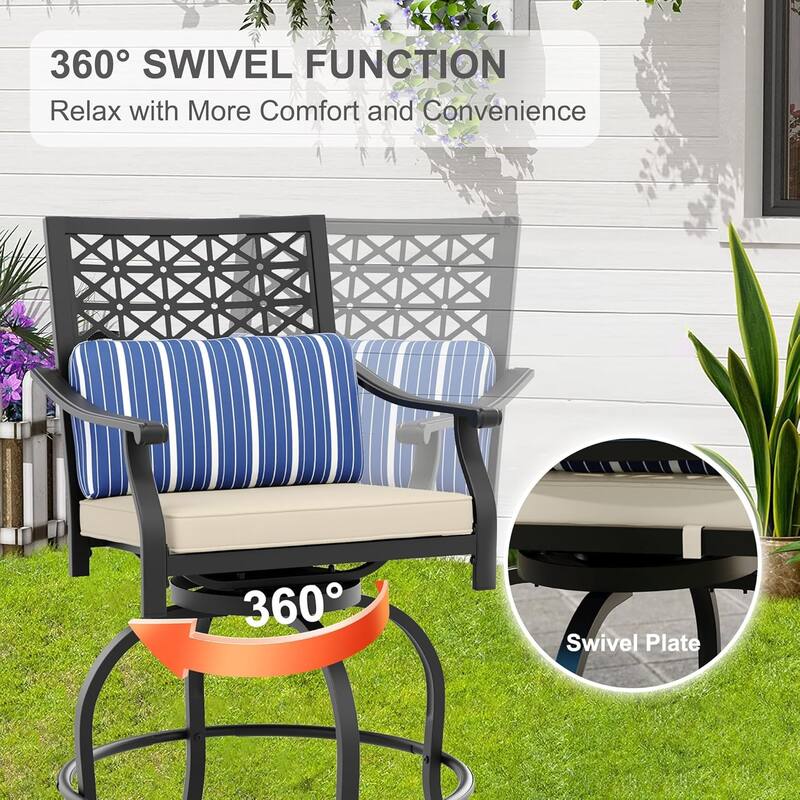 Outdoor Swivel Bar Stools Counter Height with Cushion, 4PCS Patio Bar Stools with Armrest