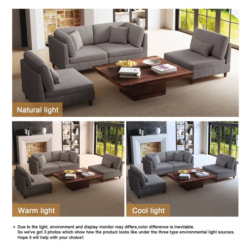 4-Piece Modern Corduroy Modular Sectional Sofa with pillows For Living Room