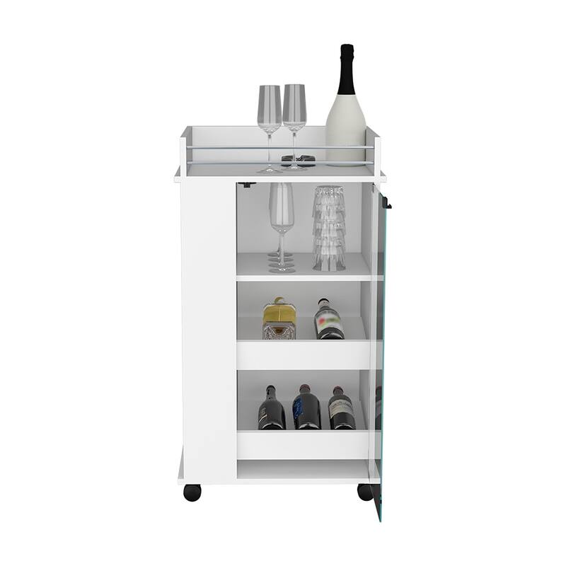 Bar Cart with Two-Side Shelves Beaver, Glass Door and Upper Surface