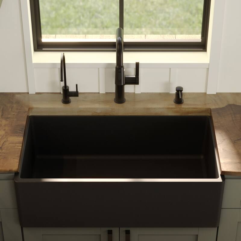 Karran FCP33SB 33" Single Bowl Panel Front Farmhouse Fireclay Kitchen Sink with Reversible Apron Front