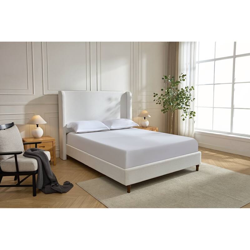 Elegant Upholstered Bed with Wingbacks and No Box Spring for Relaxing