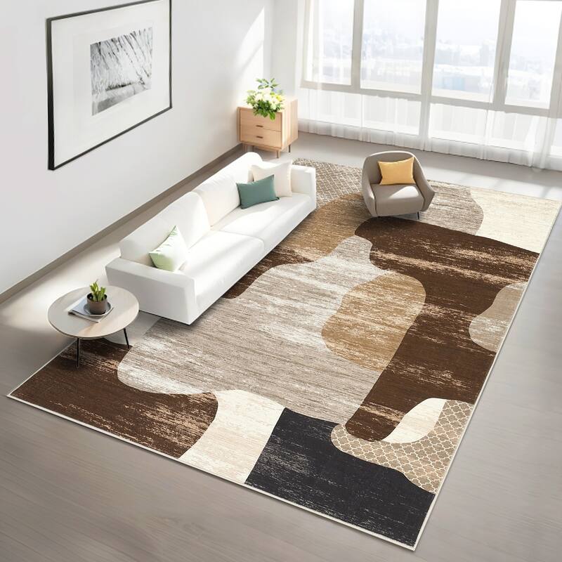 Area Rug Modern Abstract Rugs for Living Room Geometric Non-Slip Backing Low Pile Floor Carpet