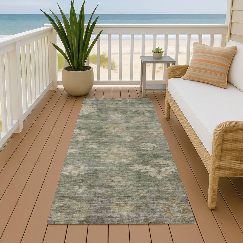 Machine Washable Indoor/ Outdoor Casual Traditional Chantille Rug - Sage - 2'3" x 7'6"