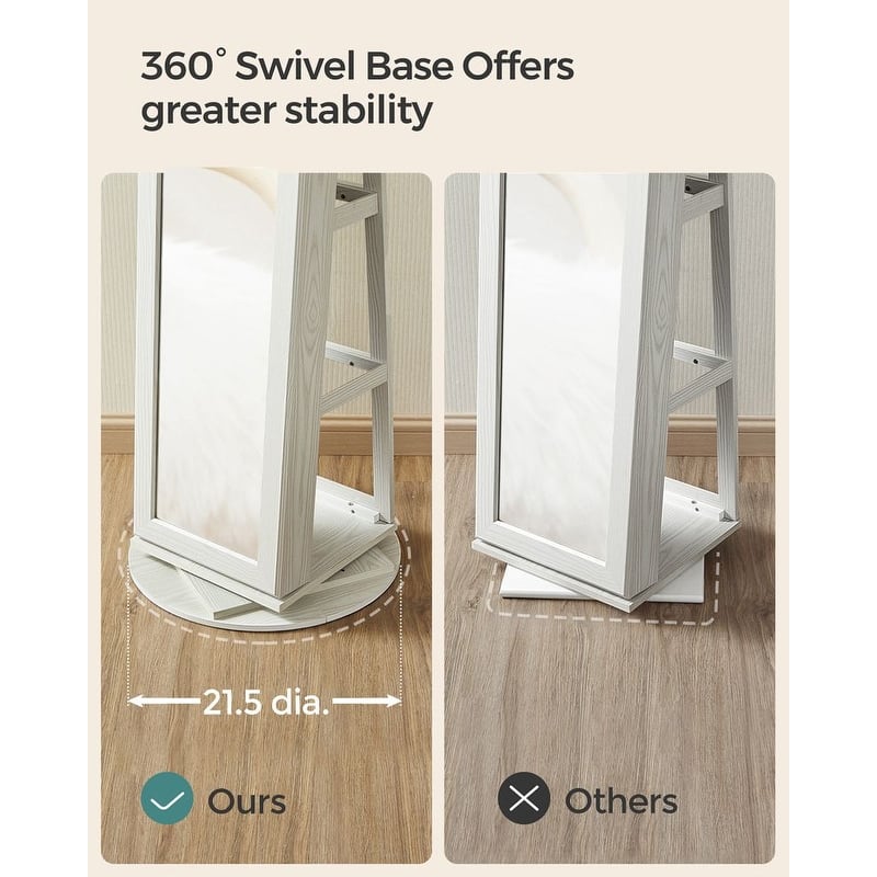 360° Swivel Lockable Jewelry Organizer Cabinet with Full-Length Mirror - 21.5''L x 21.5"W x 63.8''H