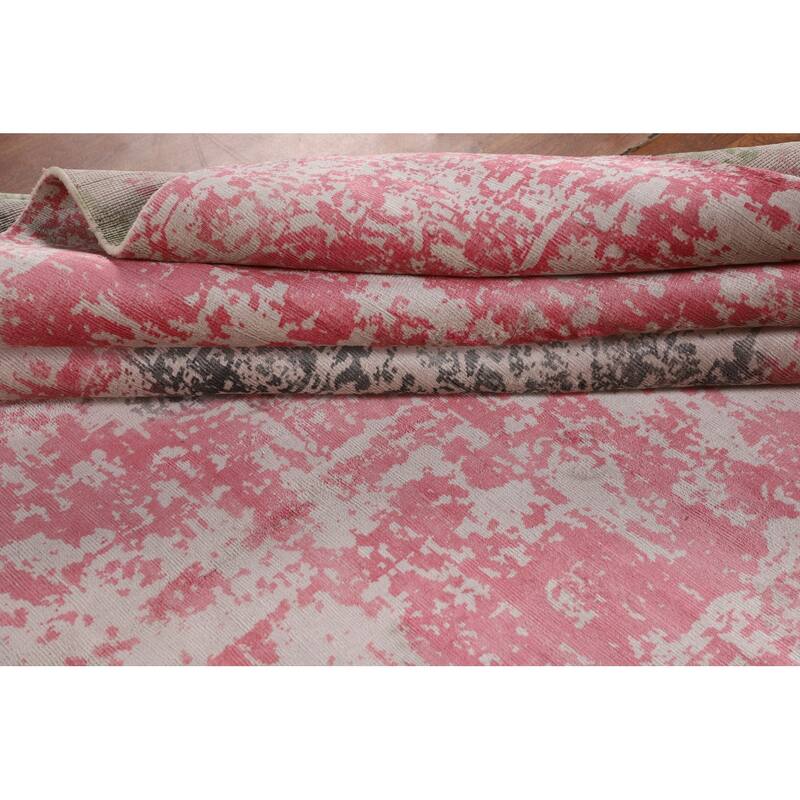 Contemporary Abstract Indian Area Rug Hand-Knotted Wool Carpet - 9'10"x 11'11"