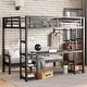 preview thumbnail 3 of 12, Queen Over Twin XL Metal Bunk Bed / Loft Bed with Desk and Shelves, Multiple Uses Bed Frame with LED Light and Charging Station