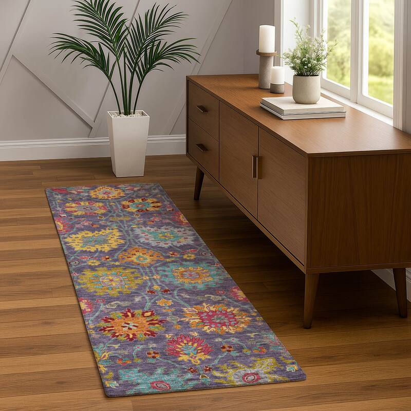 Machine Washable Indoor/ Outdoor Traditional Kashan Chantille Rug