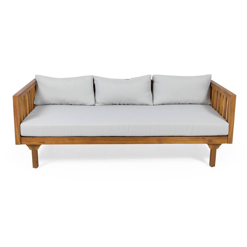 Acacia Wood 3 Seater Daybed Slat Panel Design Water Resistant Cushions