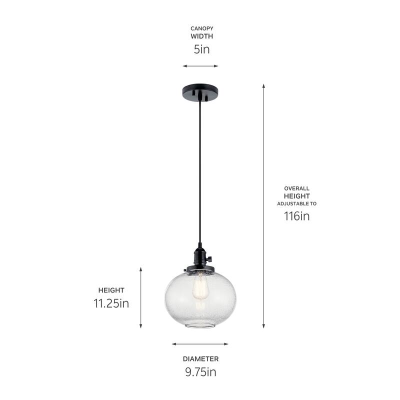 Kichler Lighting Avery 9.75 in. 1-Light Black Globe Mini Pendant Light