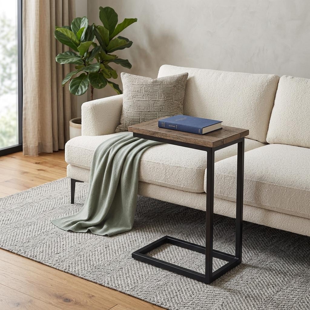 HomeRoots 24" Brown and Black Solid Wood and Iron End Table - 18.10 in. x 24.00 in. x 10.20 in.