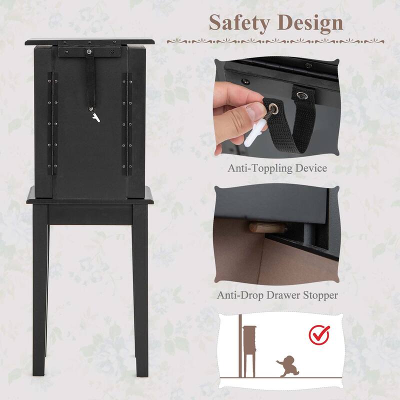 Gymax Jewelry Cabinet Armoire Storage Chest Stand Organizer Wood Box