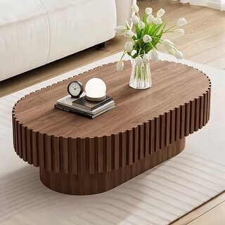 Oval Coffee Table,Mid Century Modern Fluted Coffee Table with Pedestal ...