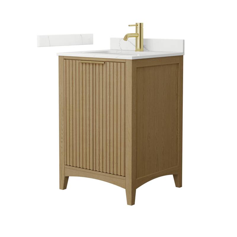 Wyndham Collection WCF9191-24S-QTZ-UNSMXX Palmilla 24" Free Standing - Natural Oak / Giotto Quartz Top / Brushed Gold