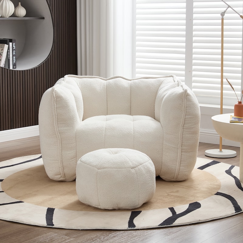 Soft Bean Bag Chair With High Resilient Foam(Chips)For Living Room And Bedroom,Comfortable Square Lazy Sofa With Footstool