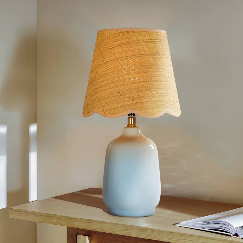 Rustic Ceramic Accent Table Lamp with Raffia Shade