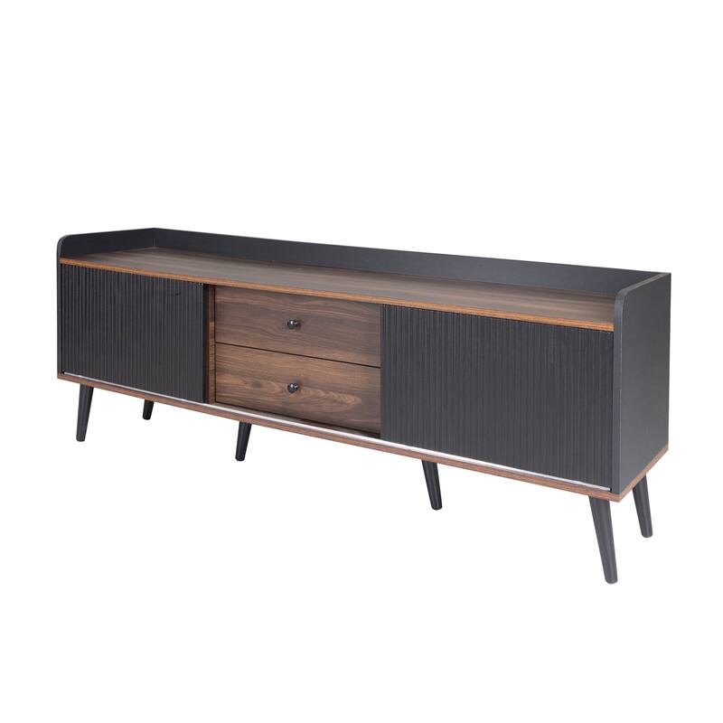 63" Mid-Century Modern TV Stand with Push-Pull Cabinets and Smart Cable Management