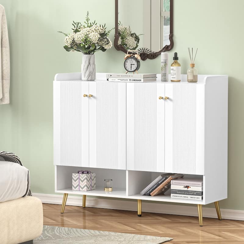 Modern 30 Pairs White Large Shoe Storage Cabinet 6-Tier Shoe Rack Organizer with 4 Doors for Entryway