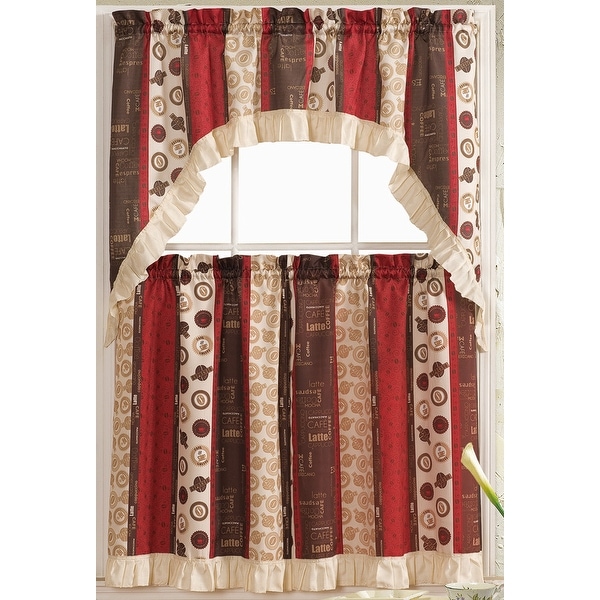 Shop Latte 3 Piece Printed Kitchen Curtain Set Brown Red