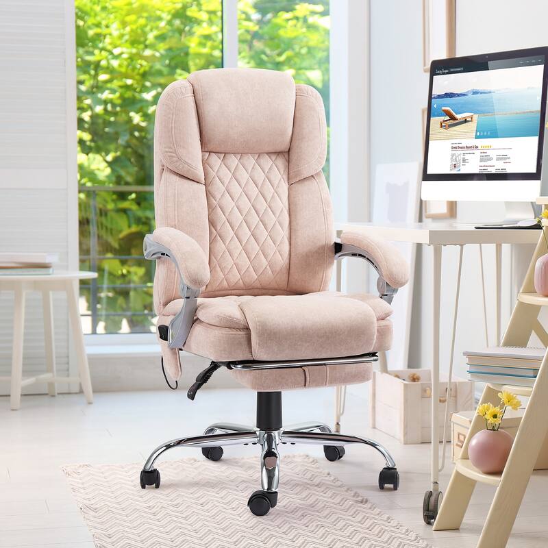 EROMMY Heated Massage Office Chair with Footrest, Ergonomic Reclining Desk Chair with Lumbar Support and Adjustable Height. - Pink