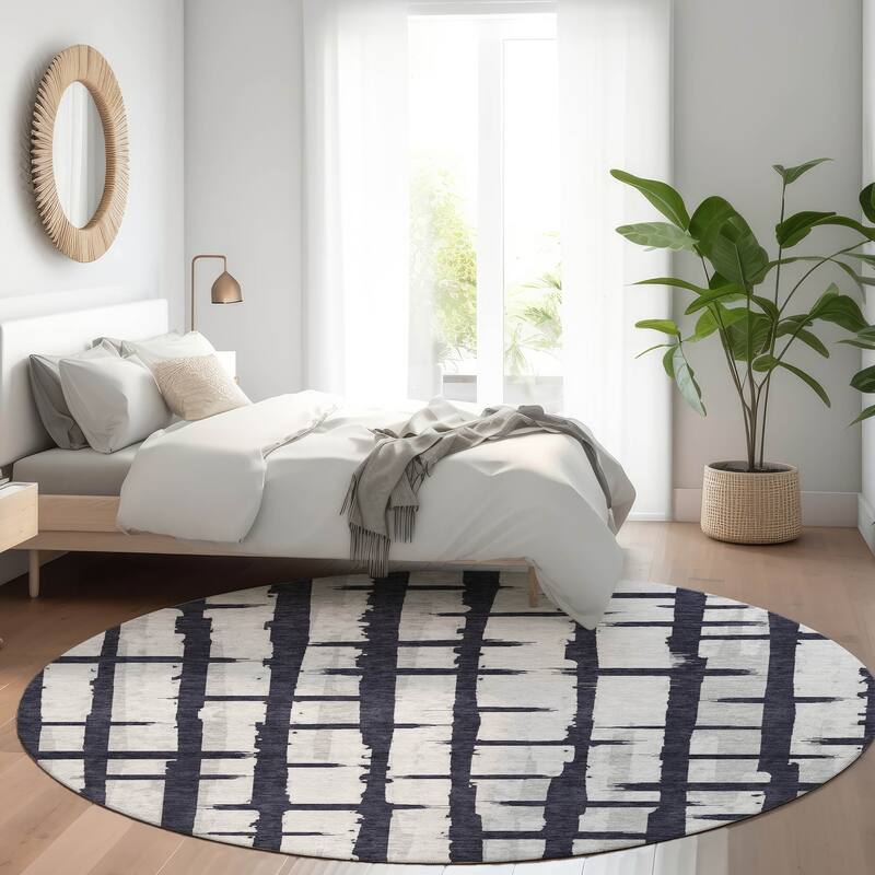 Premium Washable Super Soft Modern Contemporary Mayfield Rug - Black - 8' x 8'