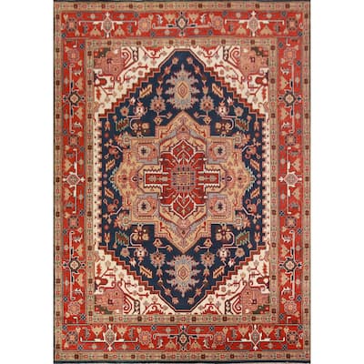 Navy Blue Heriz Serapi Indian Area Rug Handmade Wool Carpet - 9'0" x 11'10"