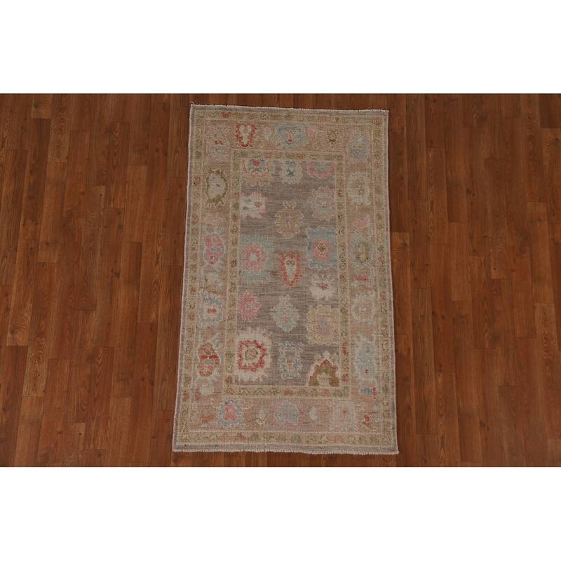 Brown Oushak Oriental Area Rug Handmade Wool Carpet - 2'10"x 4'11"