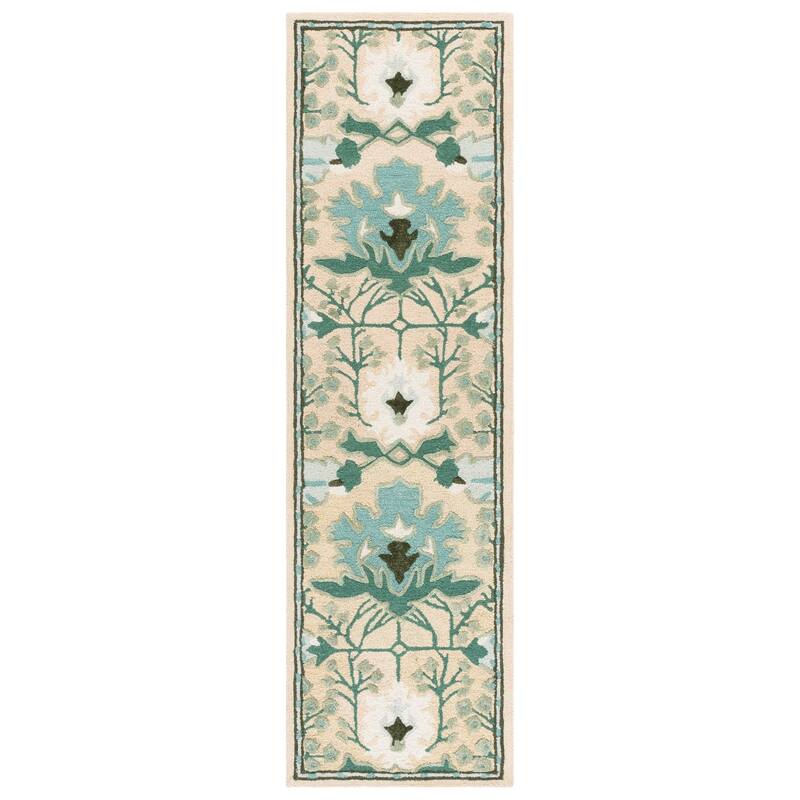 SAFAVIEH Handmade Earthly Treasure Boyana Traditional Wool Rug - Sage/Beige - 2'3" x 8' Runner