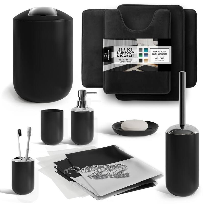 Clara Clark 23 Piece Complete Bathroom Accessories Kit With Shower Curtain and Rug Set