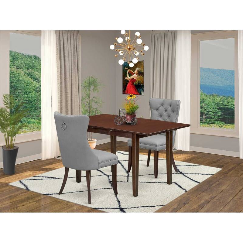 HomeStock 3-Pc Mahogany Finish Rectangular Solid Wood Top with Butterfly Leaf Dining Table Set